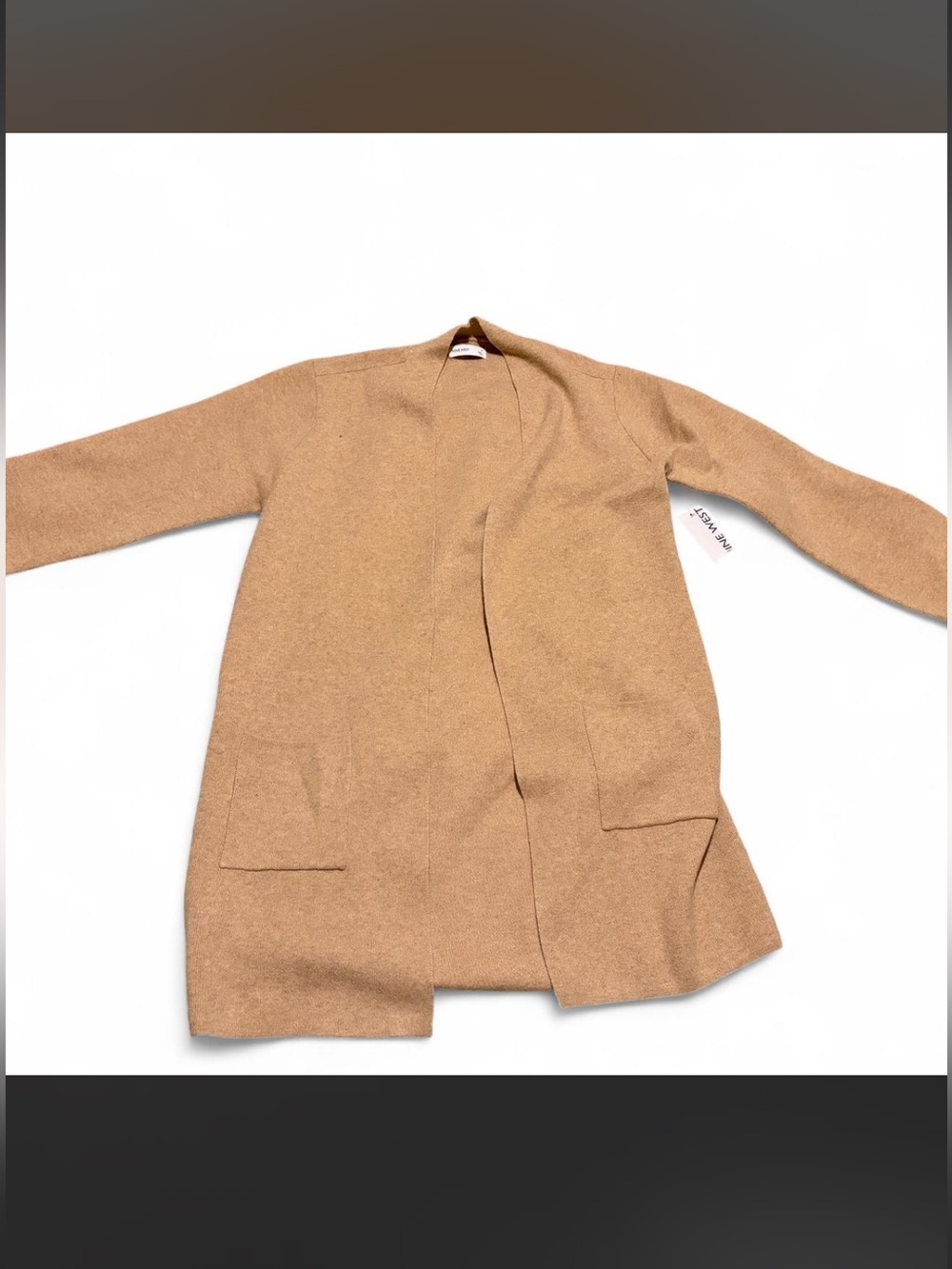 Nine West Camel Knit Open Front Cardigan